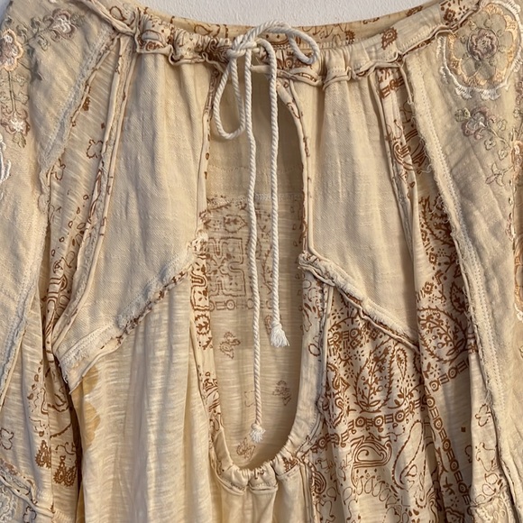 Free people Boom Boom Patchwork Embroidery Blouse Shirt Boho Neutral Open Back - Picture 12 of 13